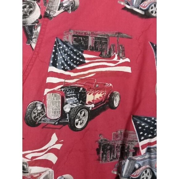 Redhead Shirt Men's Size 3XL Red Button Up Classic Car American Flag - Picture 8 of 13